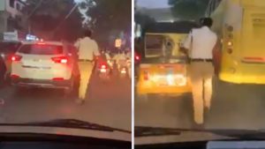 Hyderabad Traffic Police Cop who Ran To Clear Path For Ambulance  felicitated by his daughterएम्बुलेंस को रास्ता देने के लिए आगे-आगे दौड़ता  रहा पुलिसवाला, मिला ऐसा अवॉर्ड जो रहेगा ...