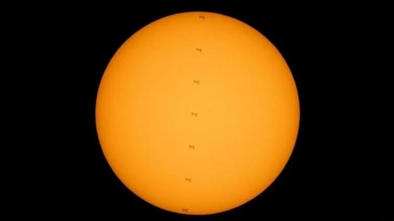 The International Space Station was seen crossing the orange Sun in space, NASA shared a beautiful picture